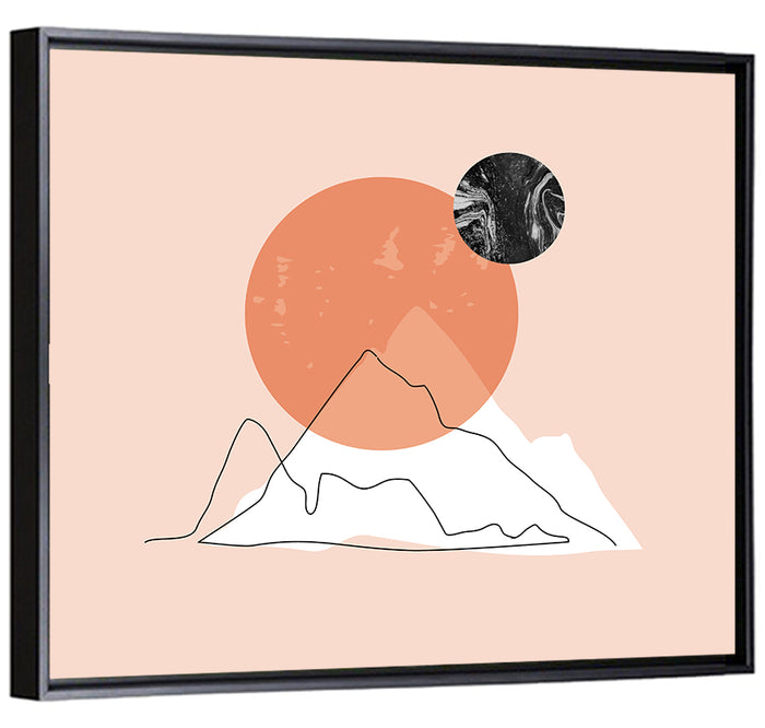 Mountain Peak and Sun Wall Art as a framed canvas