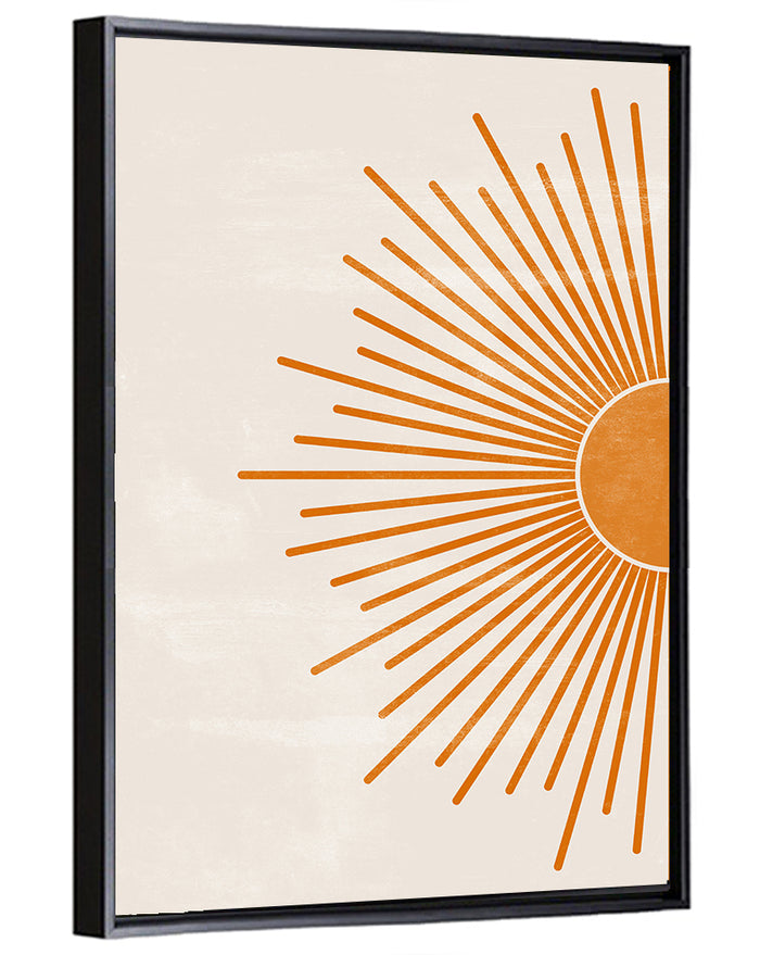 Orange Sunburst Minimalist Wall Art as a framed canvas