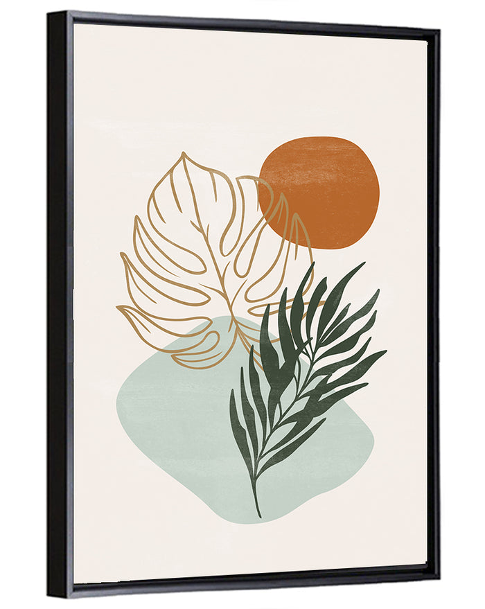 Monstera Sun Botanical Composition Wall Art as a framed canvas