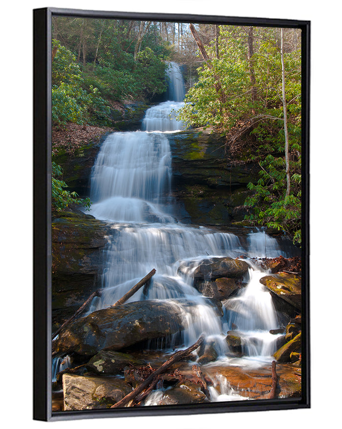 Desoto Falls Cascading Waterfall Wall Art as a framed canvas