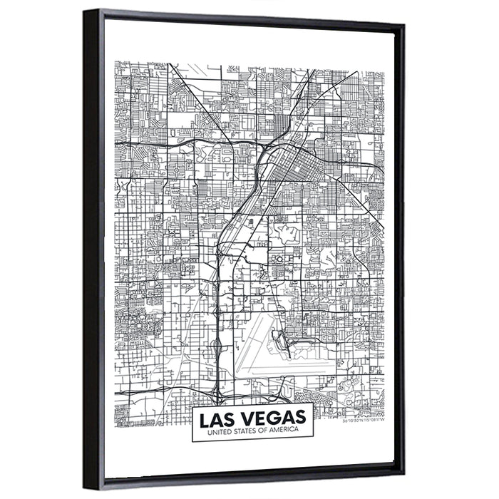 Las Vegas Street Grid Map Wall Art as a framed canvas