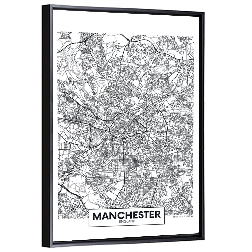 Manchester City Map, Minimalist Wall Art