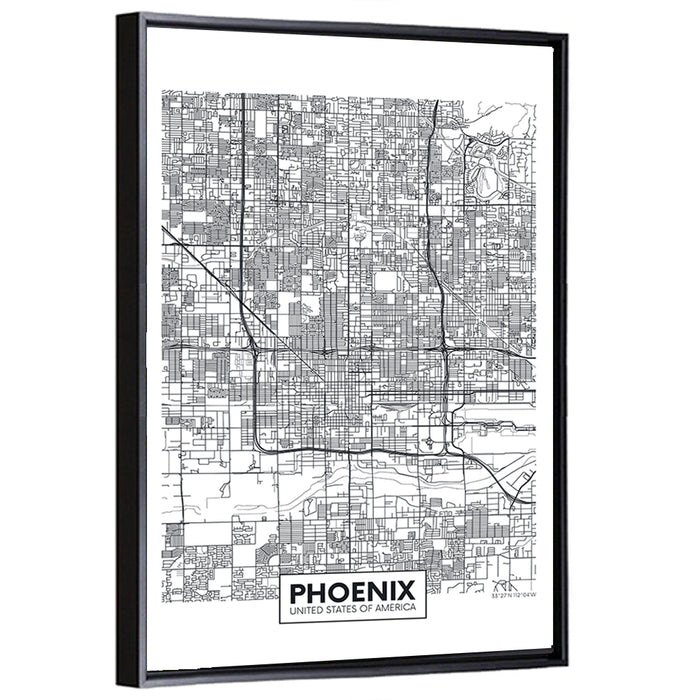 Phoenix Street Grid Map Wall Art as a framed canvas