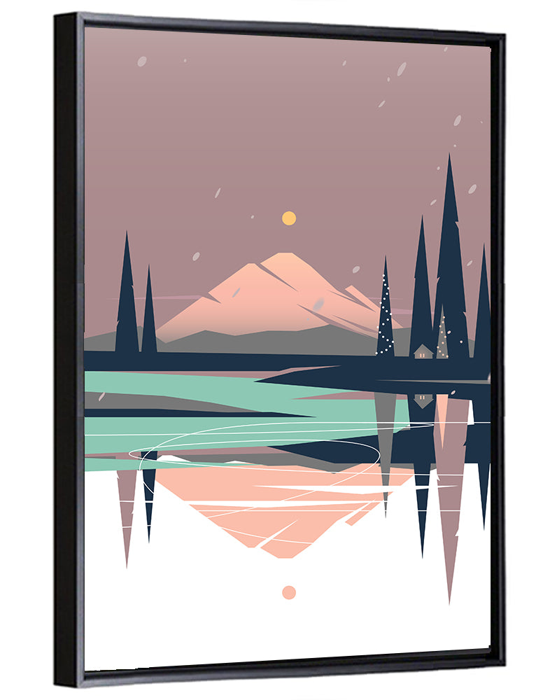 Dusk Mountain Lake Reflection Wall Art