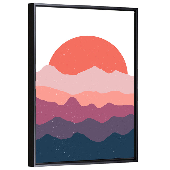 Layered Sunset Mountain Silhouettes Wall Art as a framed canvas