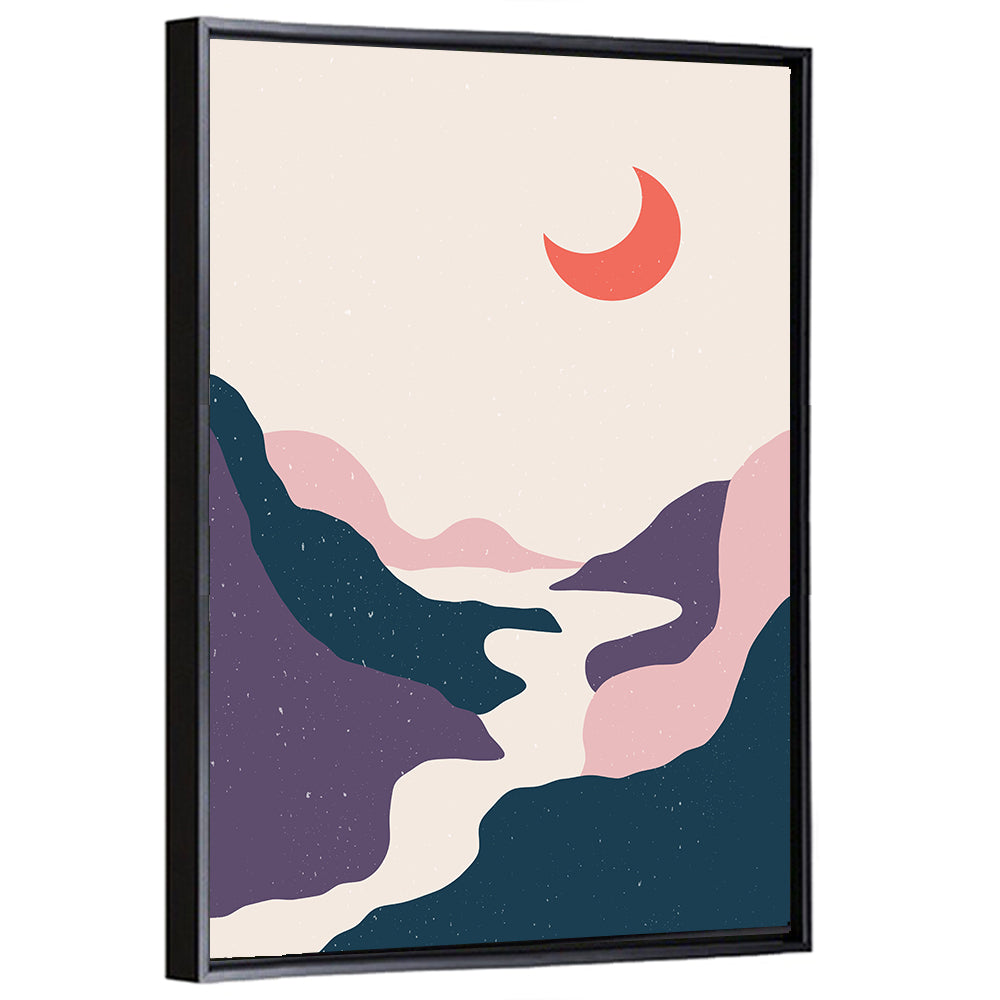 Crescent Moon Over Mountain Stream Wall Art