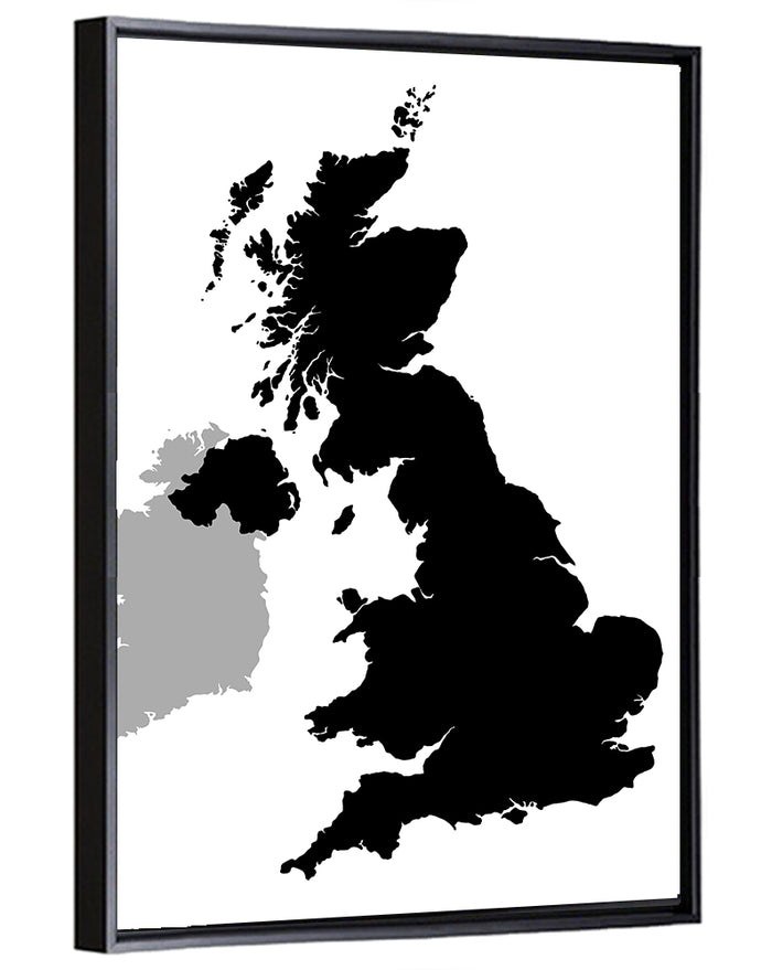 United Kingdom Silhouette Map Wall Art as a framed canvas