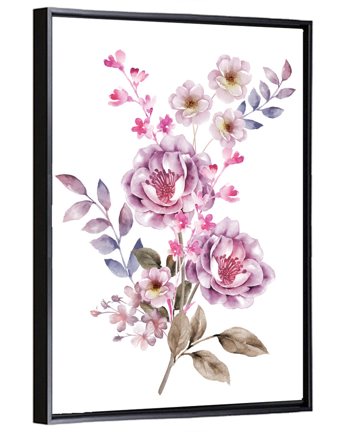 Lavender Watercolor Bouquet Wall Art as a framed canvas