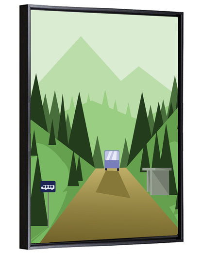 Mountain Road Bus Stop Illustration Wall Art