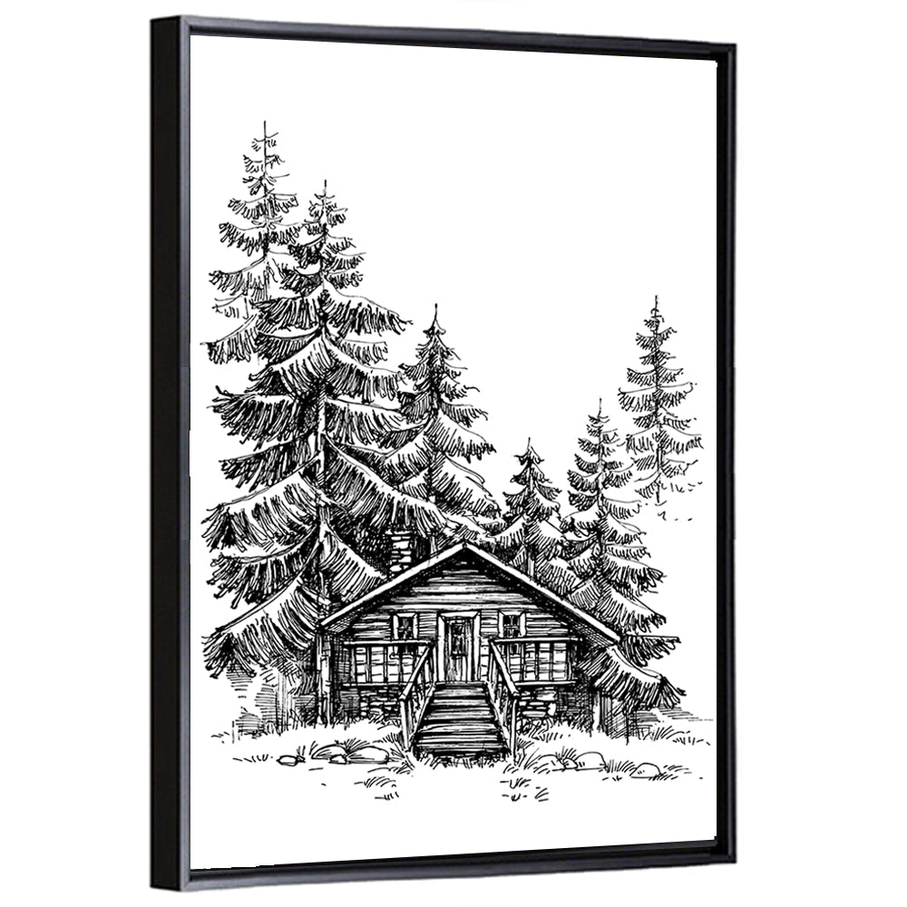 Log Cabin Sketch Wall Art