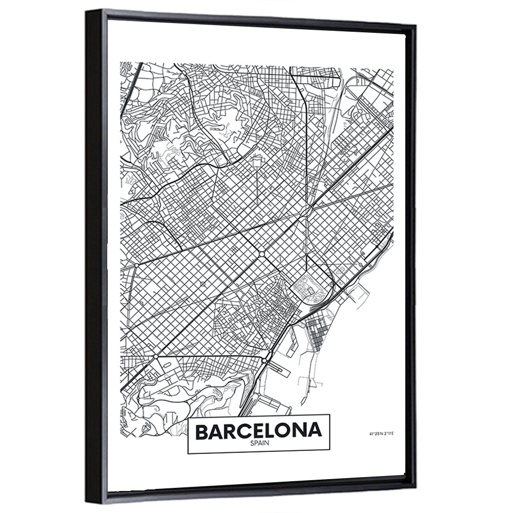 Barcelona Urban Grid Map Wall Art