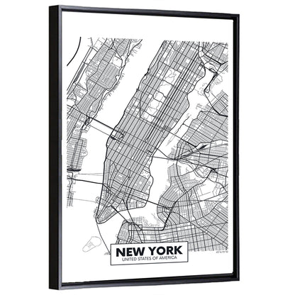 Manhattan Map, Black and White Wall Art