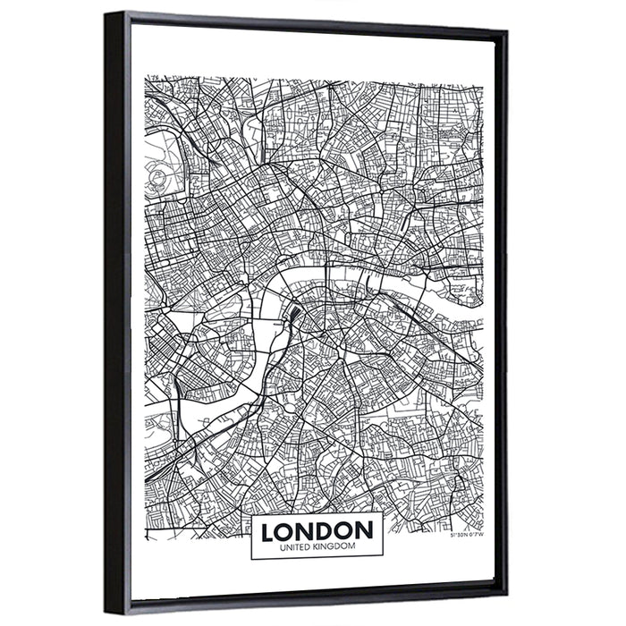 London Aerial Map Wall Art as a framed canvas