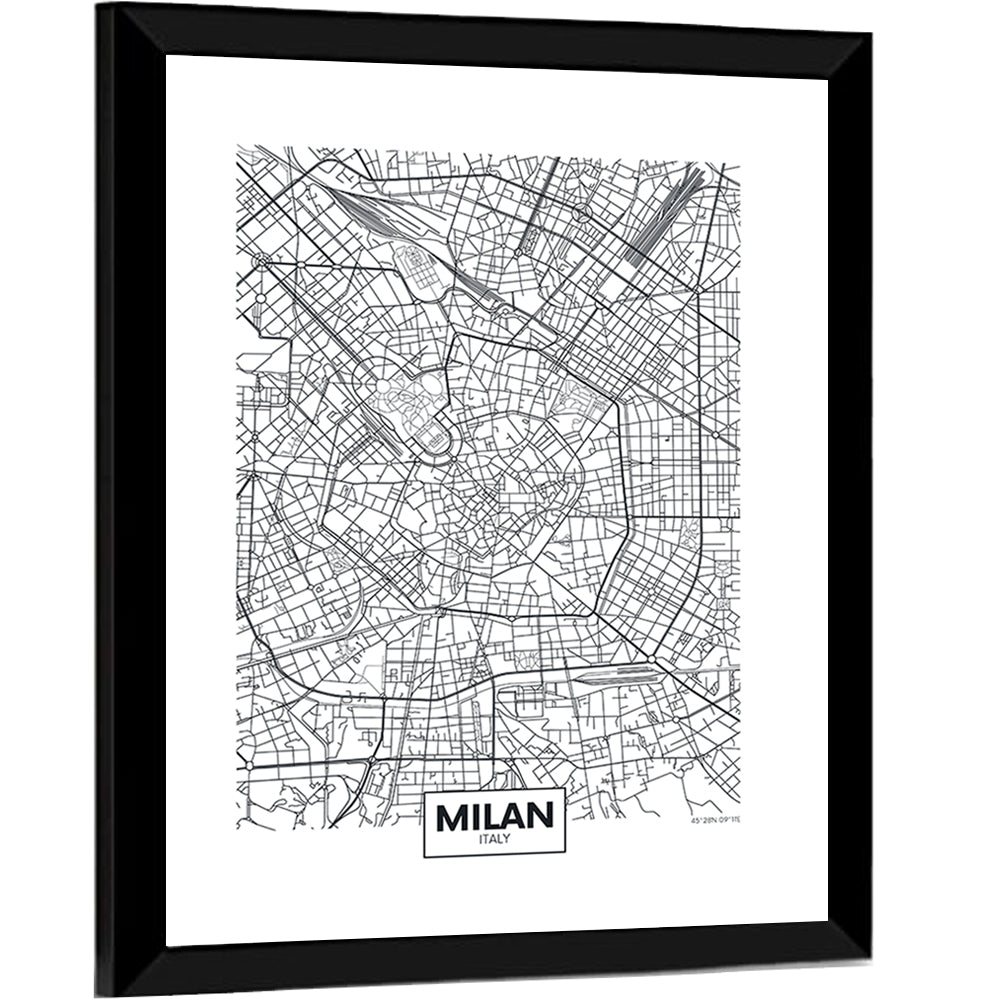 Milan City Map Wall Art