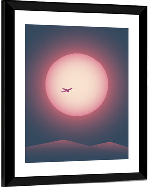 Airplane Flying Sunset Wall Art