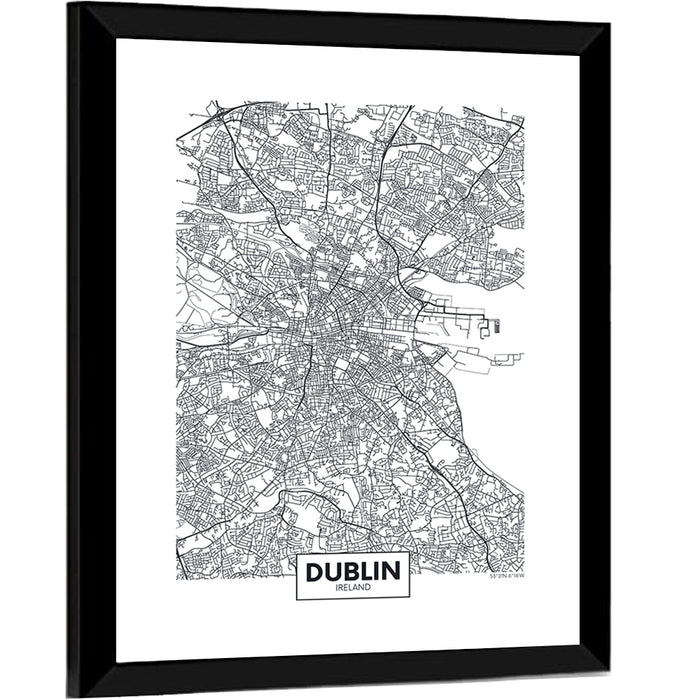 Dublin City Map Wall Art as a framed print