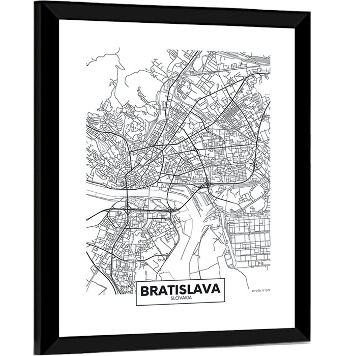 Bratislava City Map Wall Art as a framed print