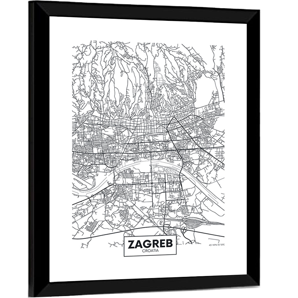 Zagreb City Map Wall Art