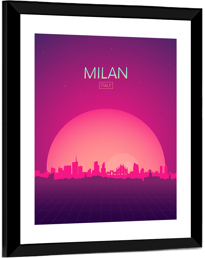 Milan Sunset Skyline Illustration Wall Art