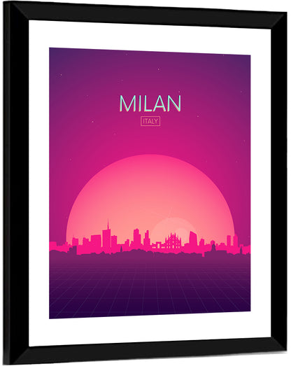 Milan Sunset Skyline Illustration Wall Art