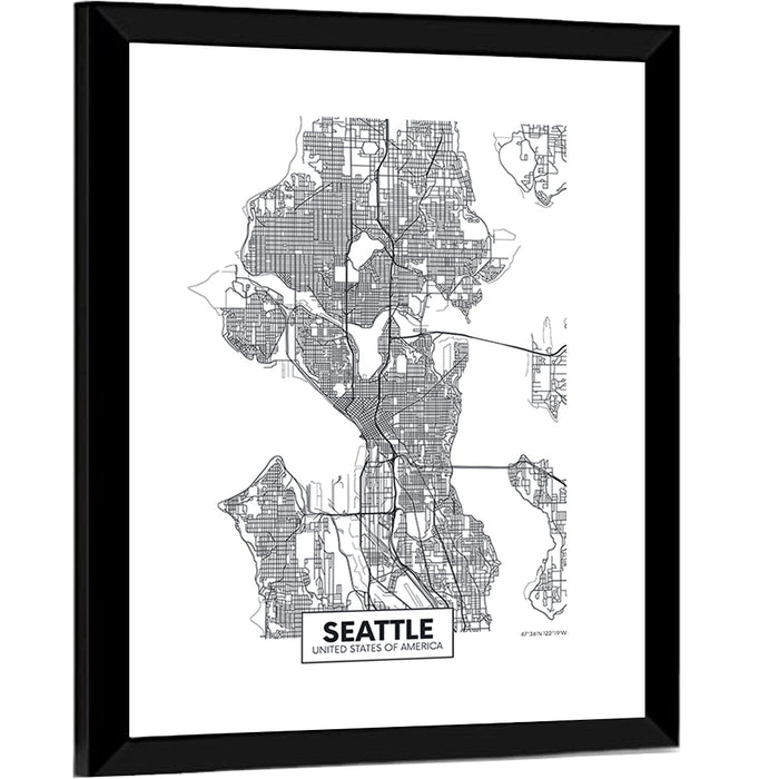 Seattle City Map Wall Art as a framed print
