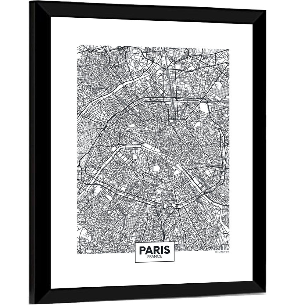 Paris Street Network Map Wall Art