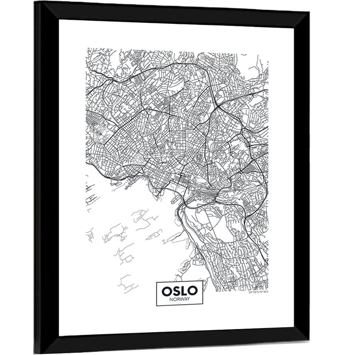 Oslo City Map Wall Art as a framed print