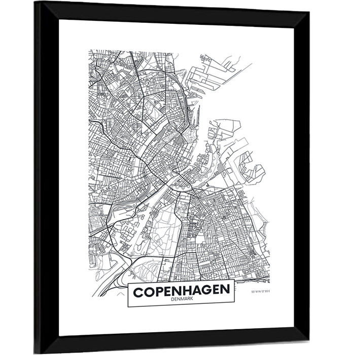 Copenhagen City Map Wall Art as a framed print