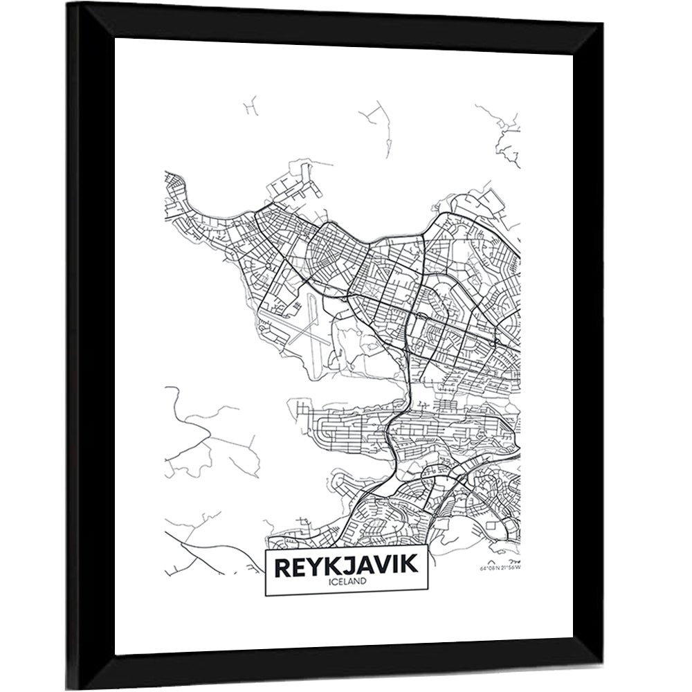 Reykjavik City Map Wall Art