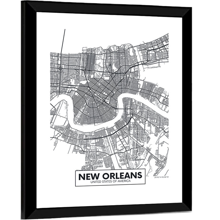 New Orleans Minimalist City Map Wall Art as a framed print
