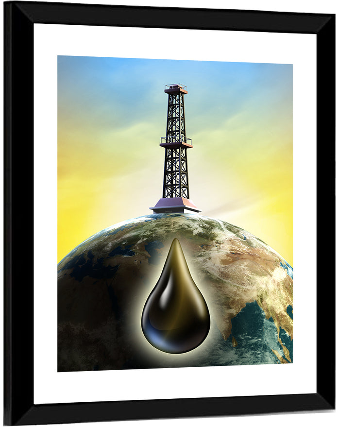 Oil Derrick with Glowing Drop Wall Art as a framed print