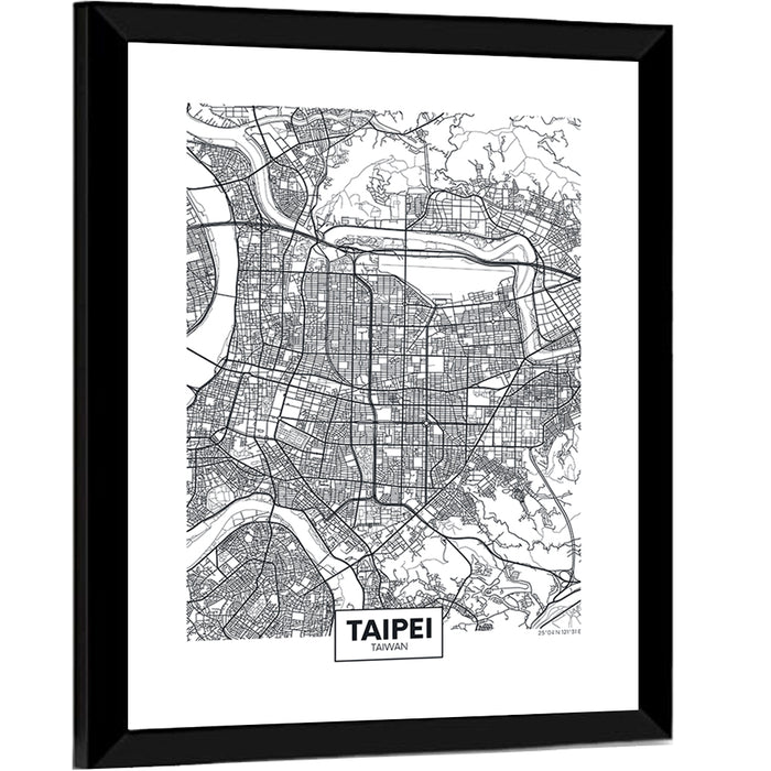Taipei Street Grid Map Wall Art as a framed print