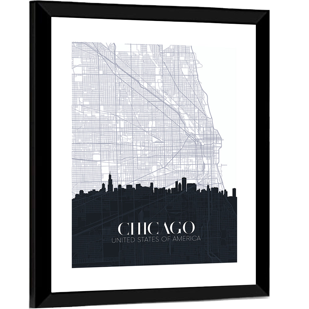 Chicago Skyline Map Wall Art