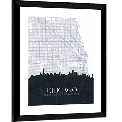 Chicago Skyline Map Wall Art