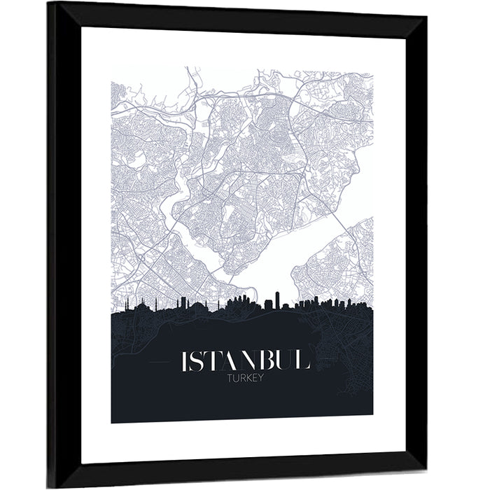 Istanbul Map and Skyline Wall Art as a framed print