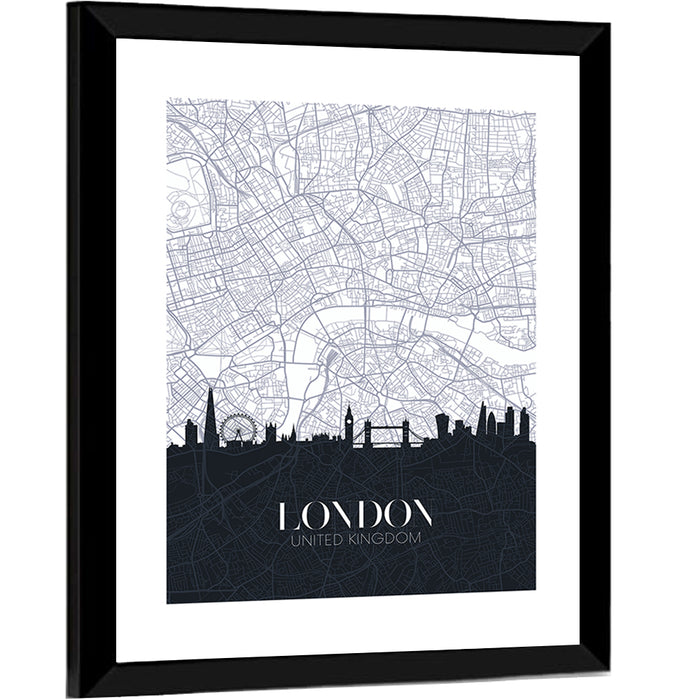 London Skyline Map Wall Art as a framed print