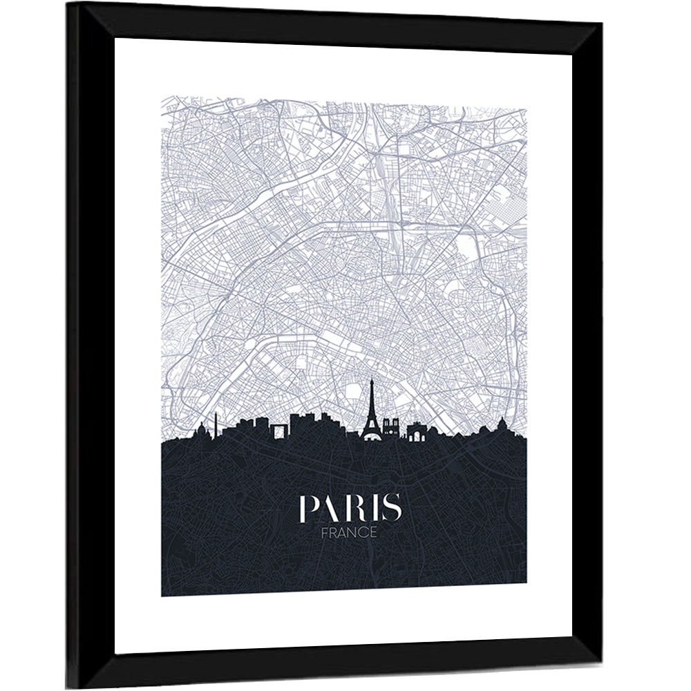 Paris Map with Eiffel Silhouette Wall Art