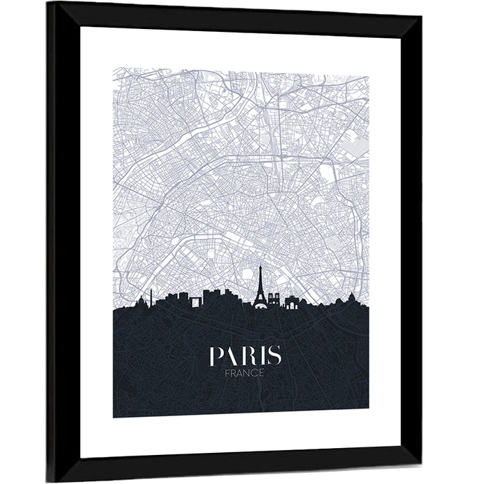 Paris Map with Eiffel Silhouette Wall Art as a framed print
