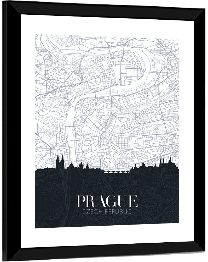 Prague Map with Charles Bridge Wall Art