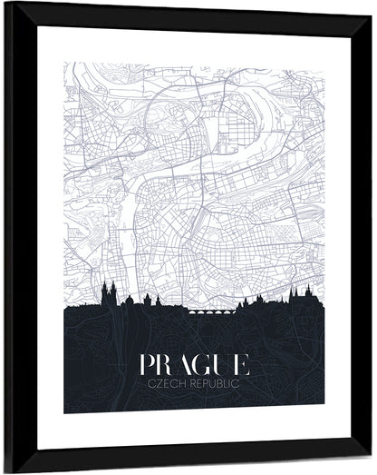 Prague Map with Charles Bridge Wall Art