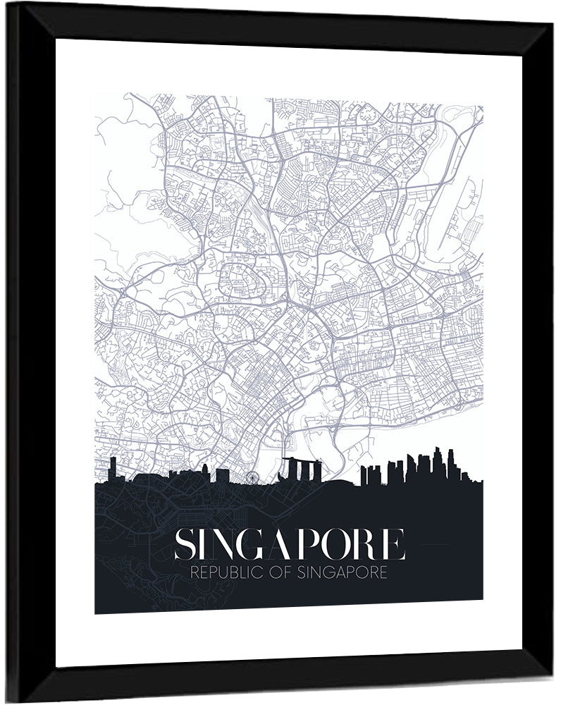 Singapore City Map Silhouette Wall Art