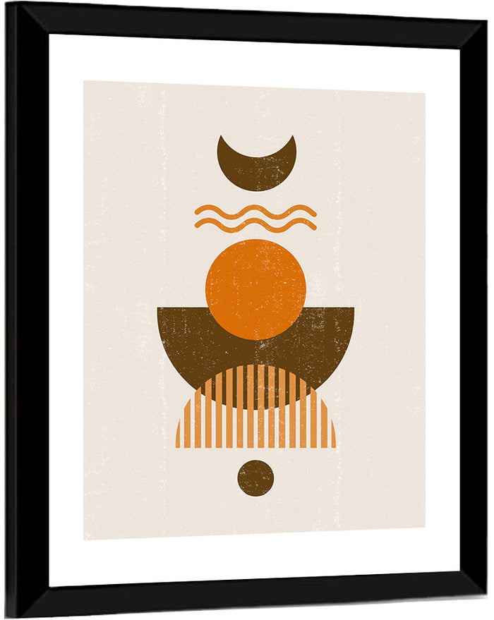 Earthy Sun and Crescent Moon Wall Art as a framed print