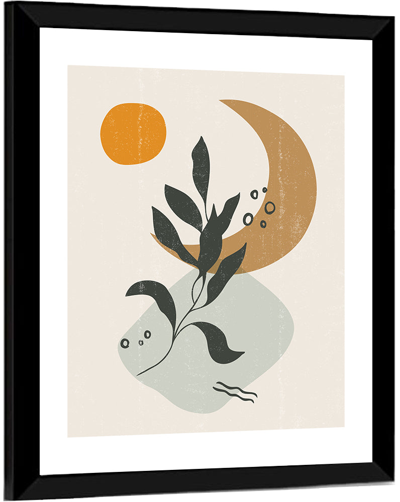 Leafy Branch with Sun and Moon Wall Art