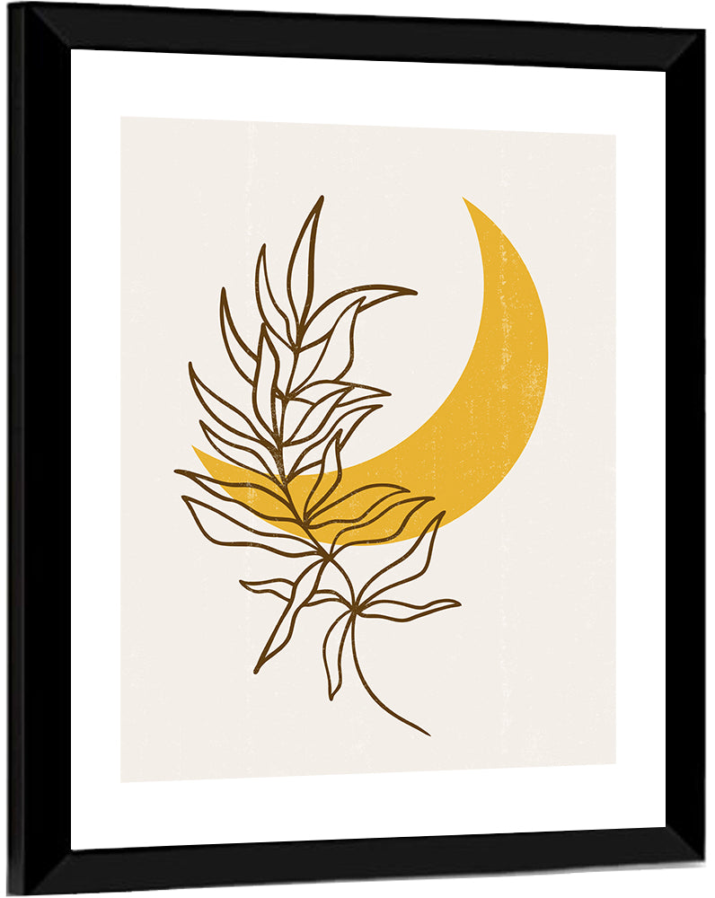 Crescent Moon Leaf Illustration Wall Art