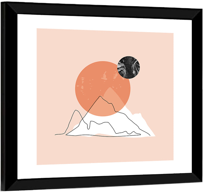 Mountain Peak and Sun Wall Art as a framed print