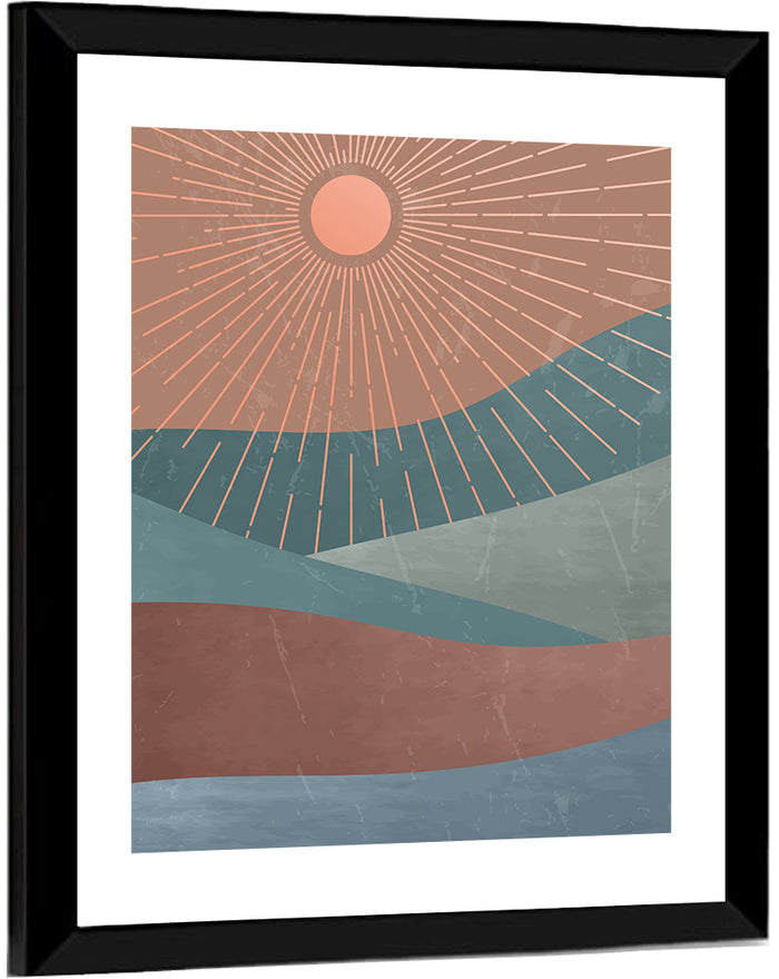 Minimalist Mountain Sunrise Wall Art as a framed print