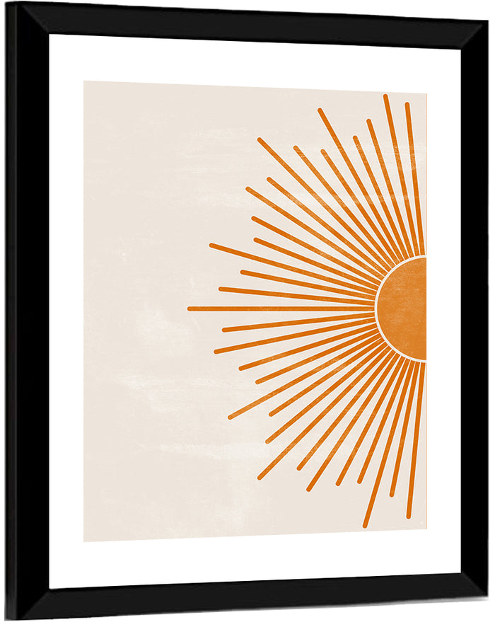 Orange Sunburst Minimalist Wall Art as a framed print