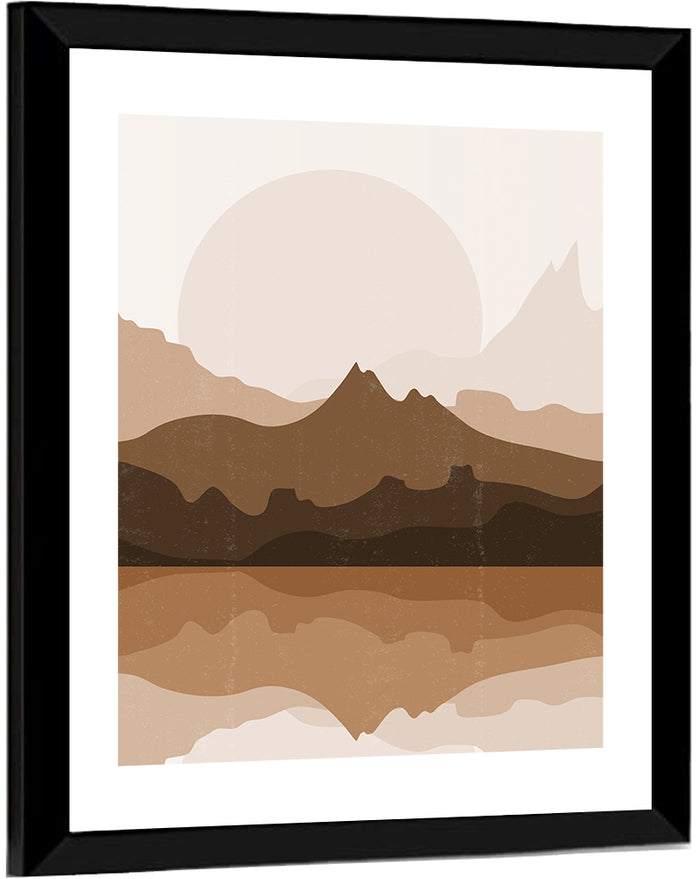 Layered Mountain Lake Sunset Wall Art as a framed print