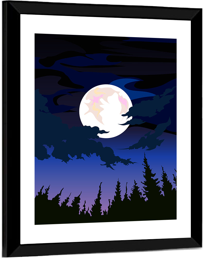 Dark Moon Over Forest Wall Art