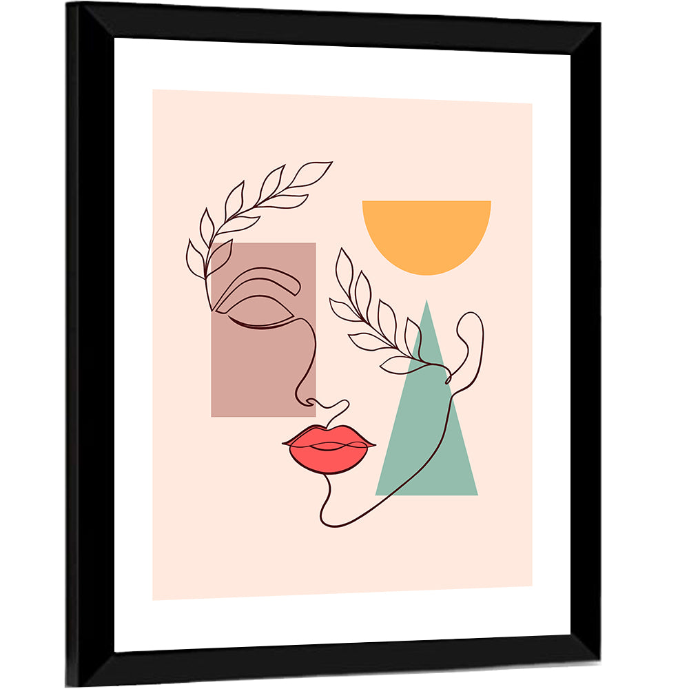 Minimal Woman Profile with Red Lips Wall Art